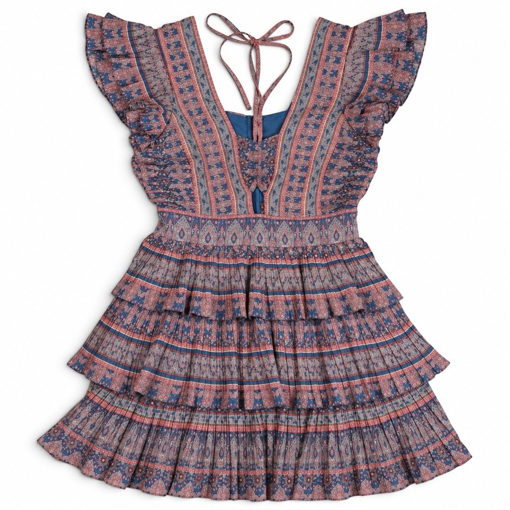 Sea New York Parker Flutter Dress Size 10 Paisley Ruffle Tiered Mini